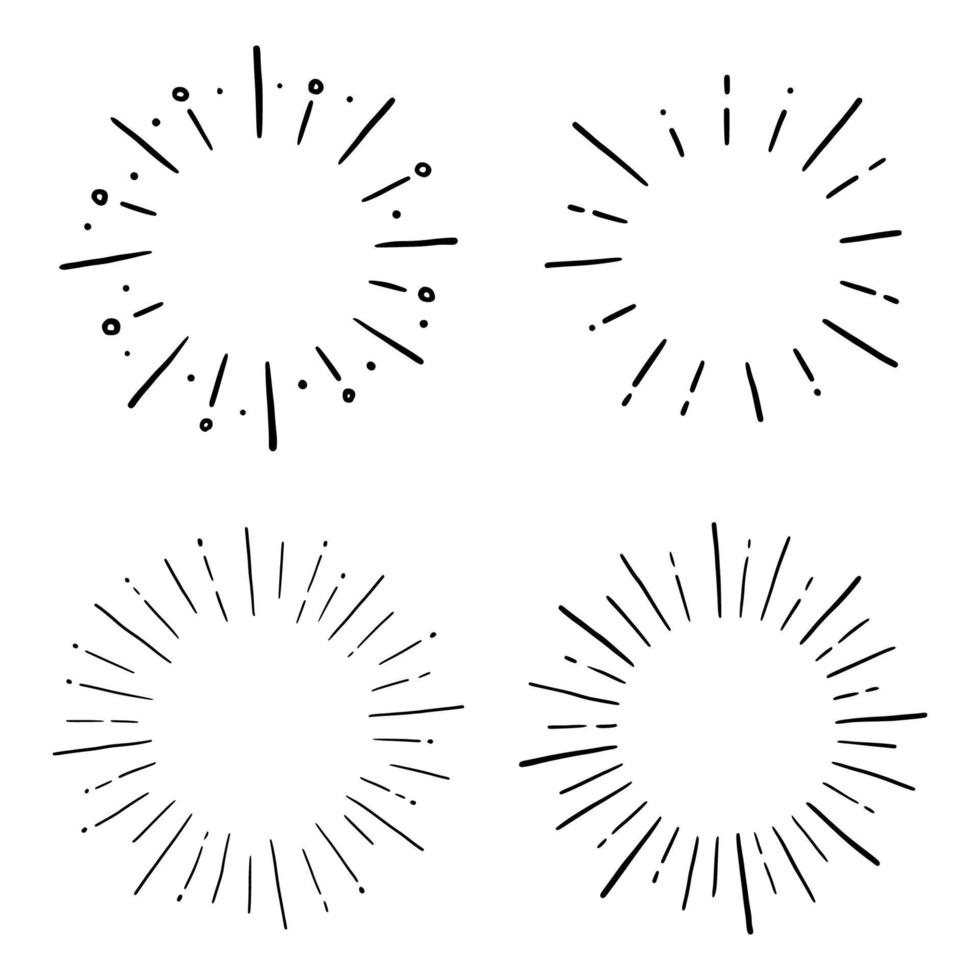 Doodle circle sunburst, sparkle ray set. vector