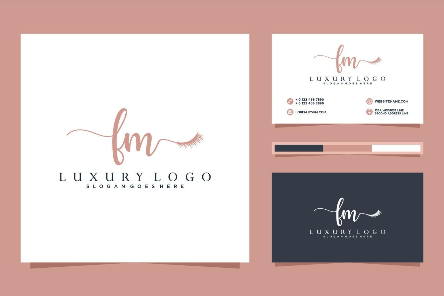 colecciones iniciales de logotipos femeninos fm y vector premium de plantilla de tarjeta de visita