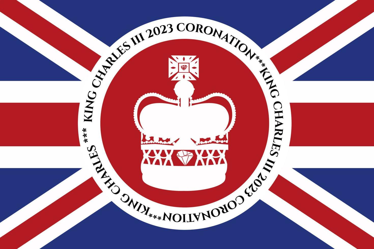 London, UK, 6TH MAY. 2023. King Charles III Coronation Charles of Wales becomes King of England. White post, vector