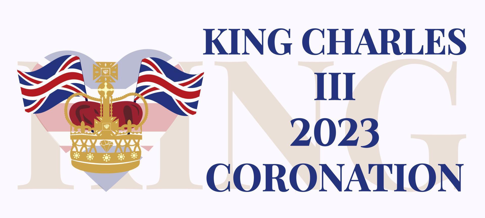 London, UK, 6TH MAY. 2023. King Charles III Coronation Charles of Wales becomes King of England. White post, vector