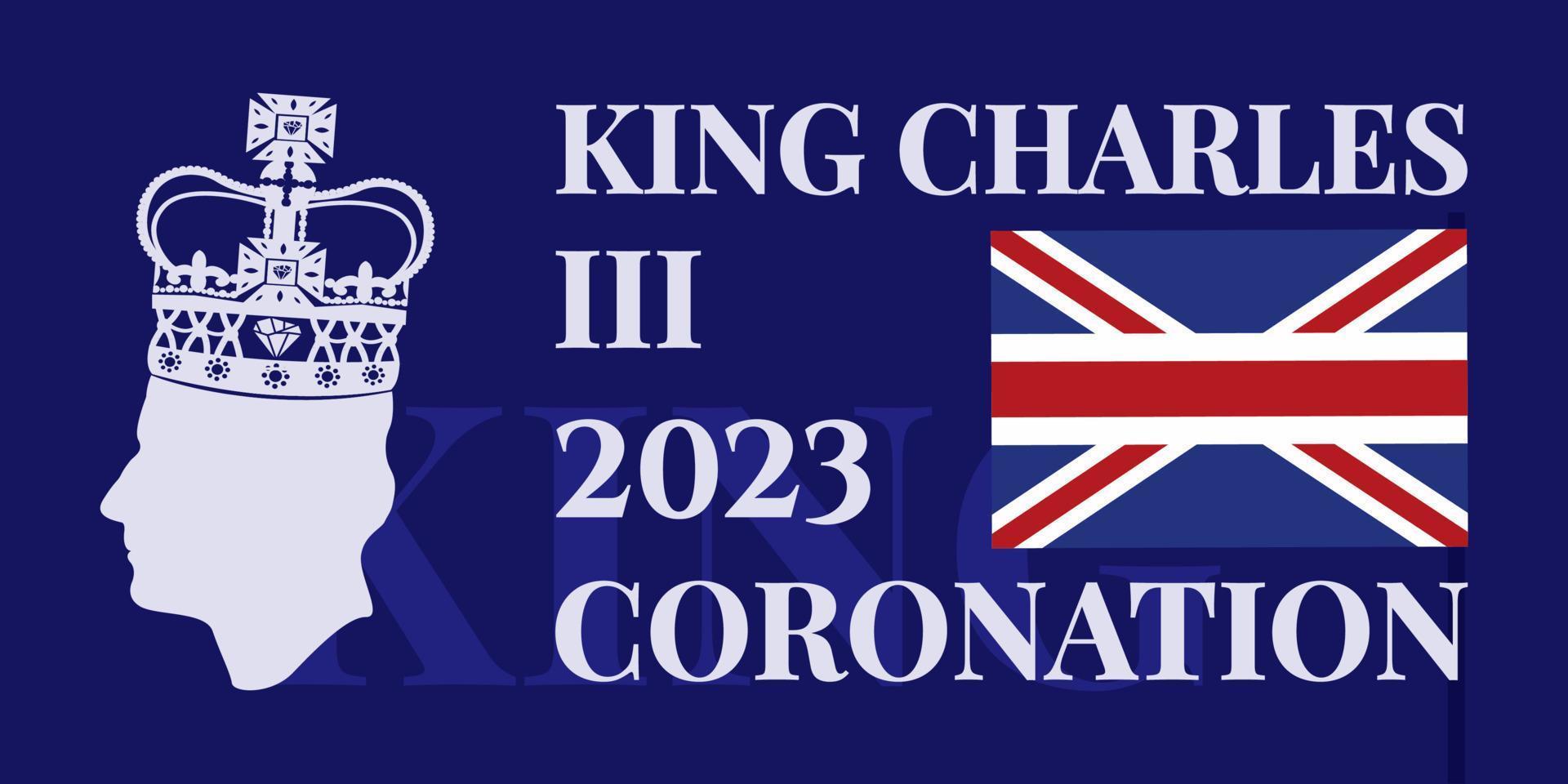 London, UK, 6TH MAY. 2023. King Charles III Coronation Charles of Wales becomes King of England. White post, vector