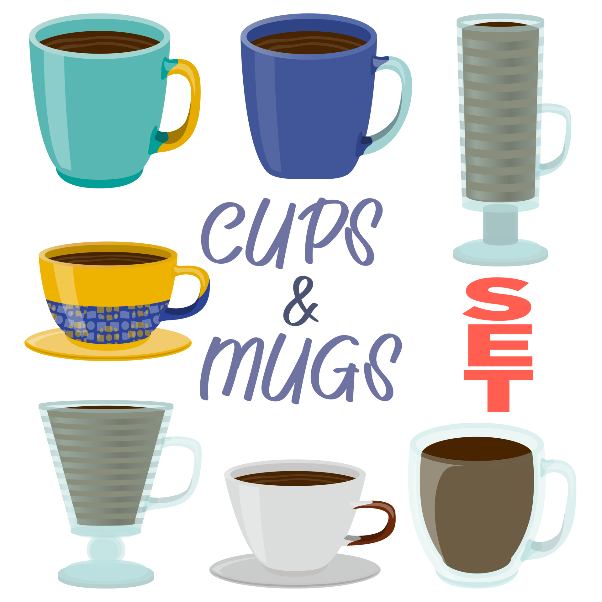 Cup of tea blue and turquoise SET. Porcelain mug with hot coffee