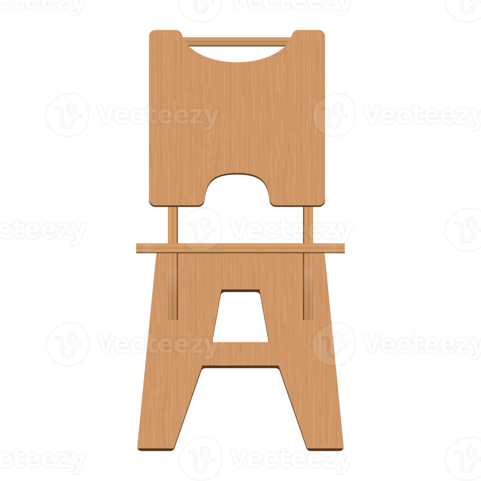 vista frontal da cadeira de madeira compensada. design de móveis de madeira para casa. ilustração png. png