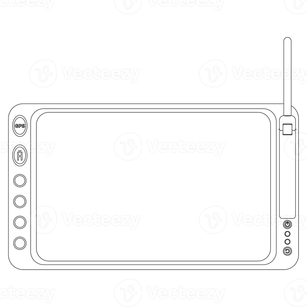 Remote controller for drone. Coloring page. PNG Illustration.