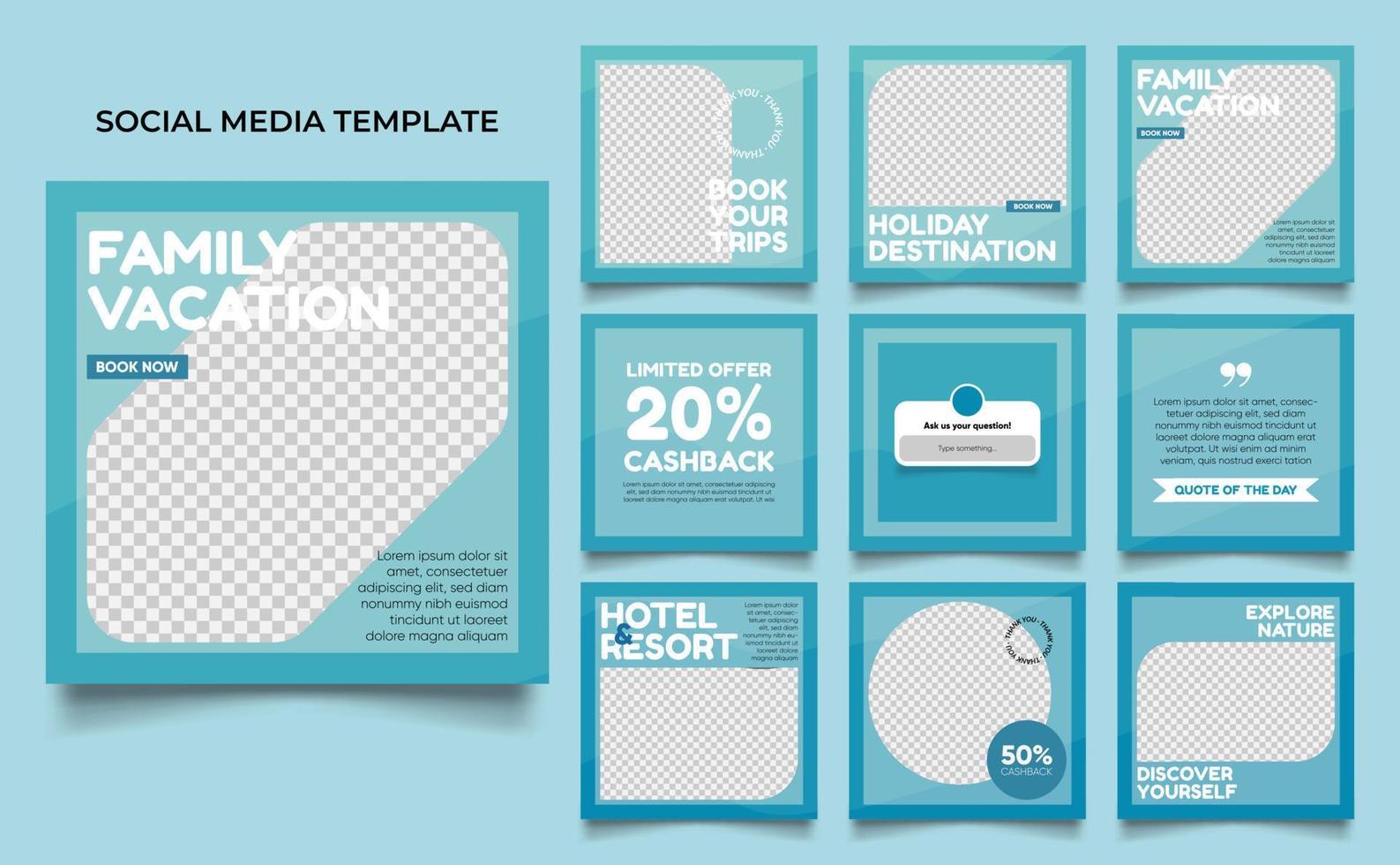 social media template banner travel and vacation service promotion. fully editable instagram and facebook square post frame puzzle organic sale poster vector