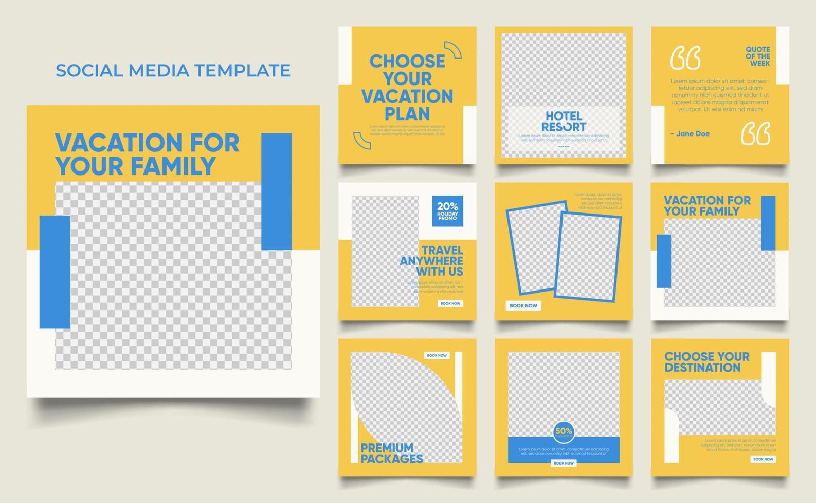 social media template banner travel and vacation service promotion. fully editable instagram and facebook square post frame puzzle organic sale poster vector