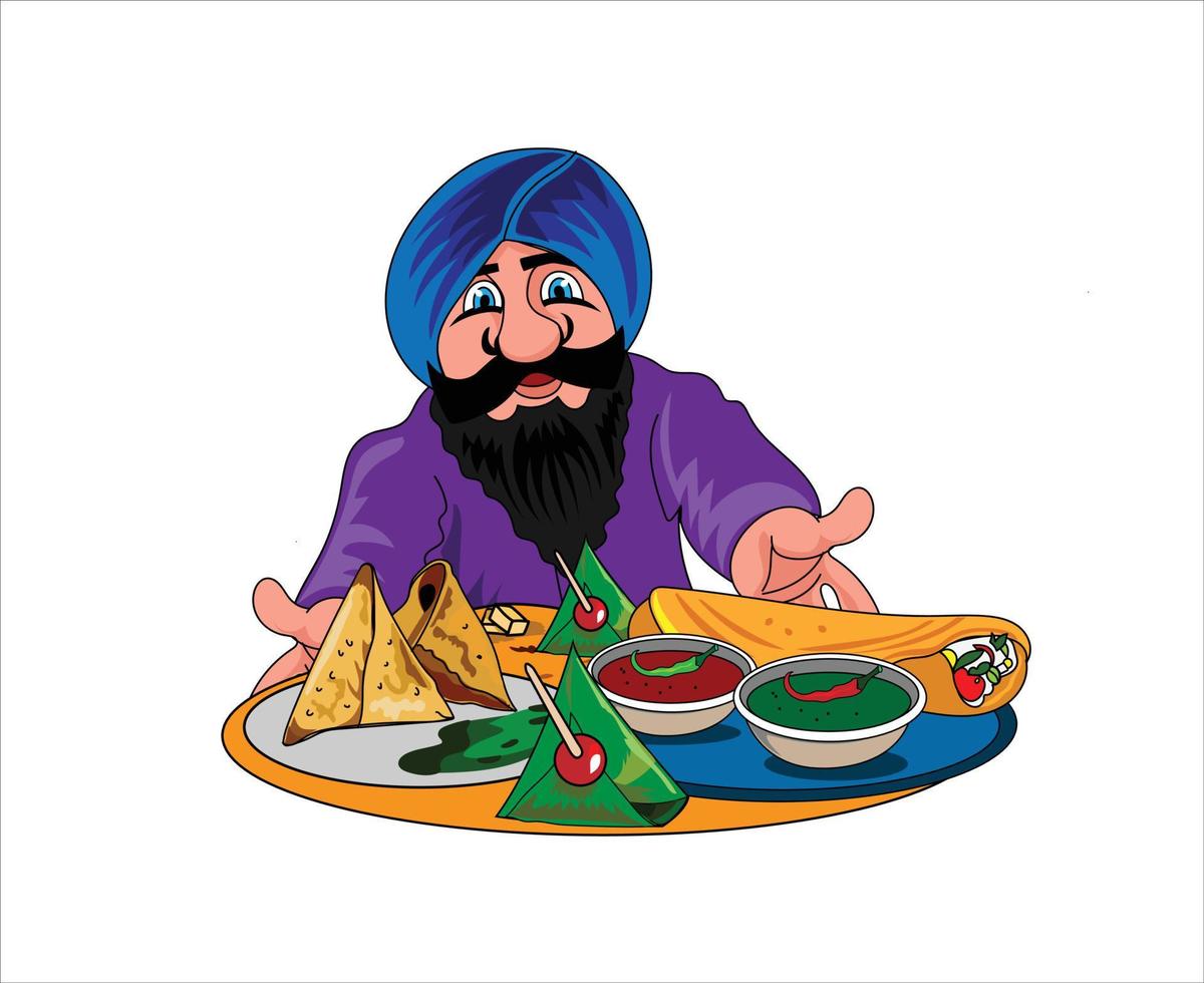 Sikh vendiendo comida callejera ilustración vectorial vector