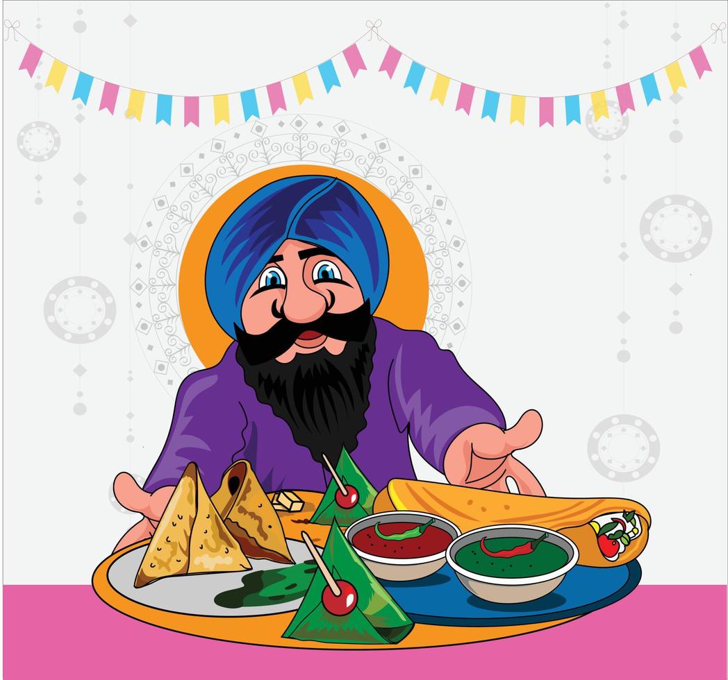 Sikh selling street food vector illustration