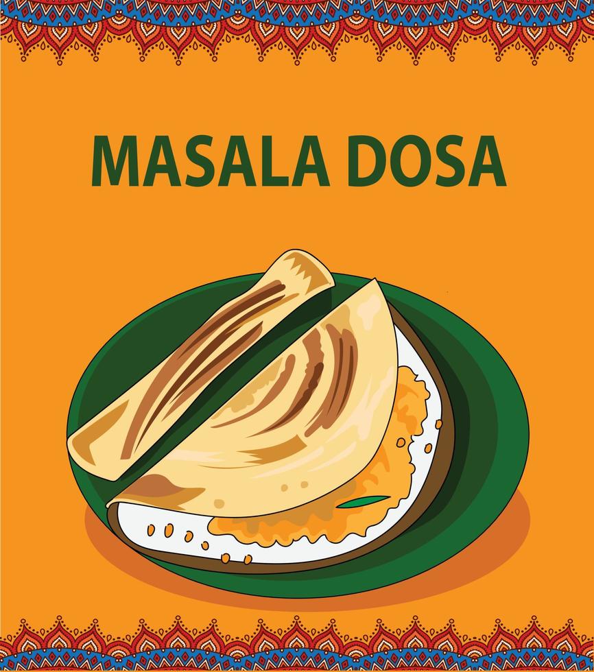 cartel de ilustración de vector de masala dosa con fondo