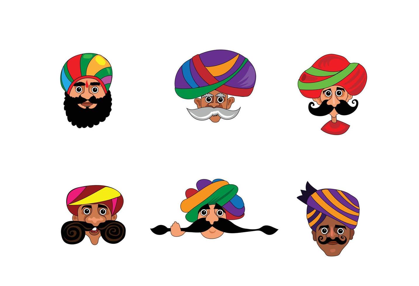 Set of Rajasthani Turban Men vector illustation