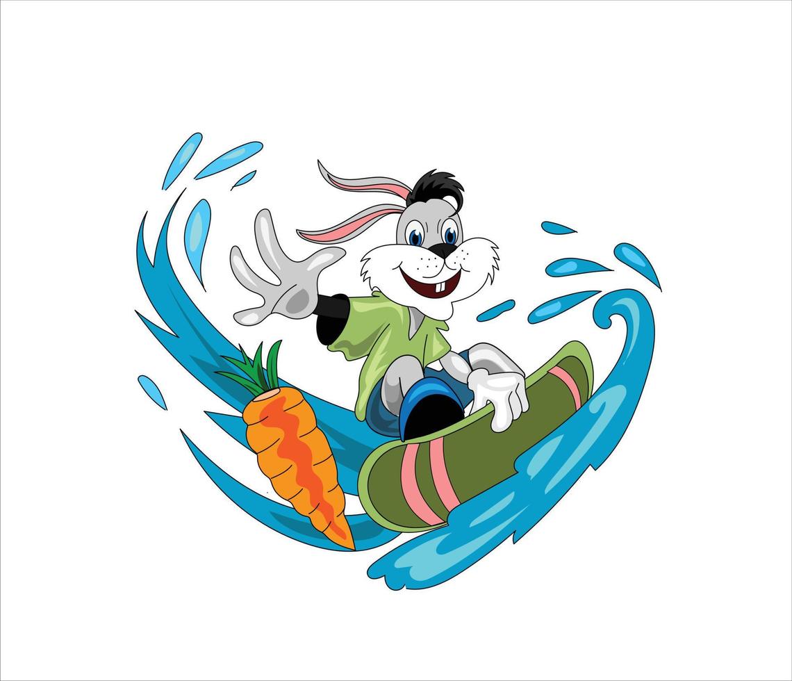 Rabbit surfing character cartoon mascot vector illustration