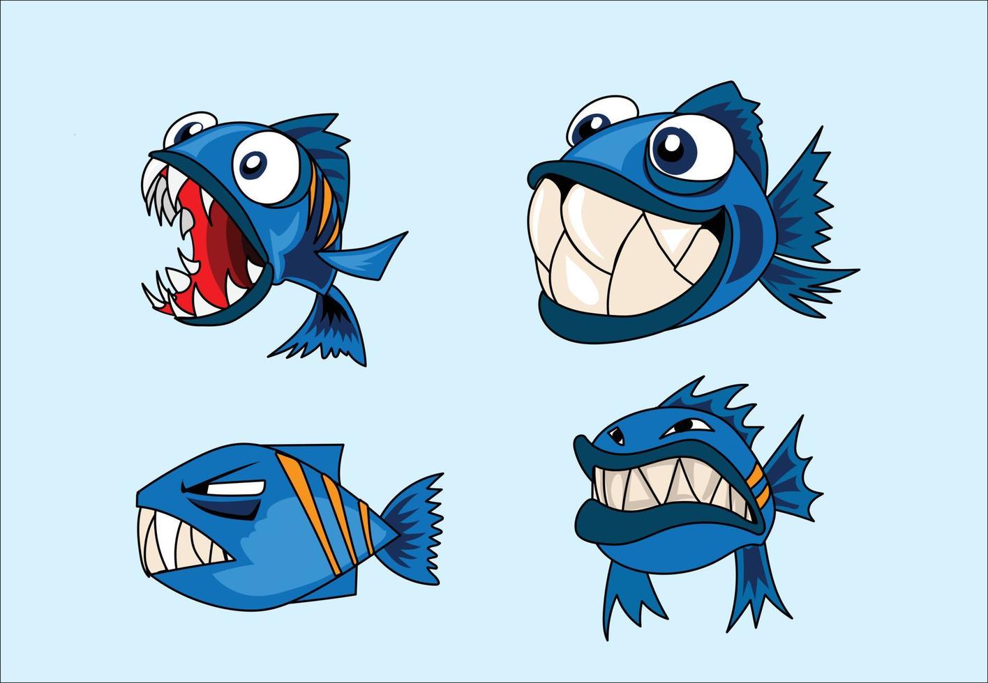 conjunto de ilustración de vector de dibujos animados de peces de tiburón sobre fondo blanco