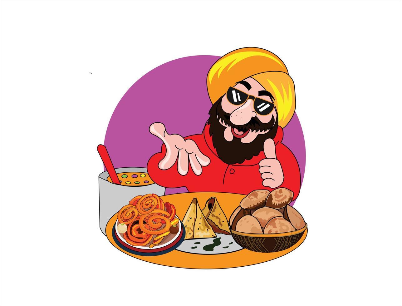 Sikh vendiendo comida callejera ilustración vectorial vector