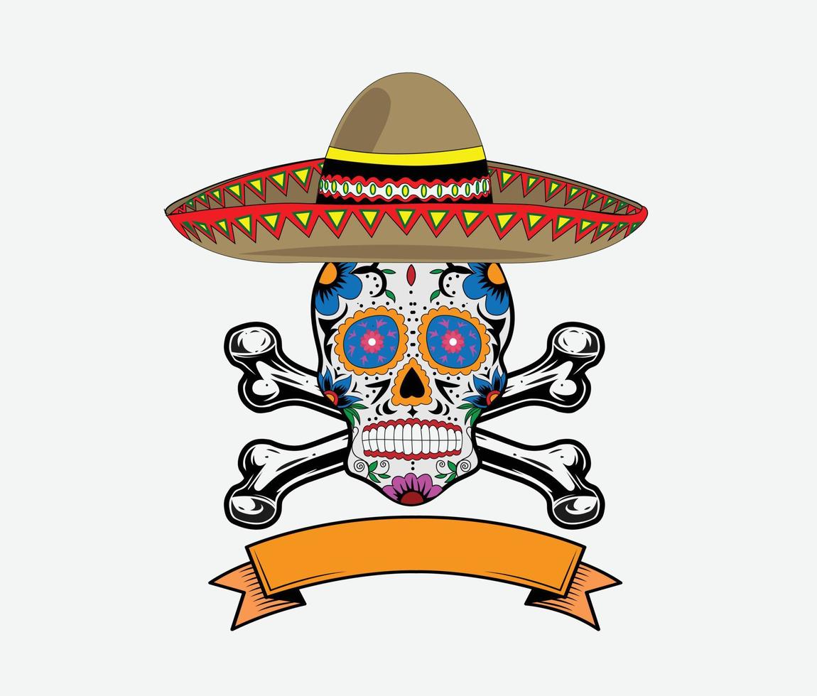 Sugar skull sombrero vector illustration on white background