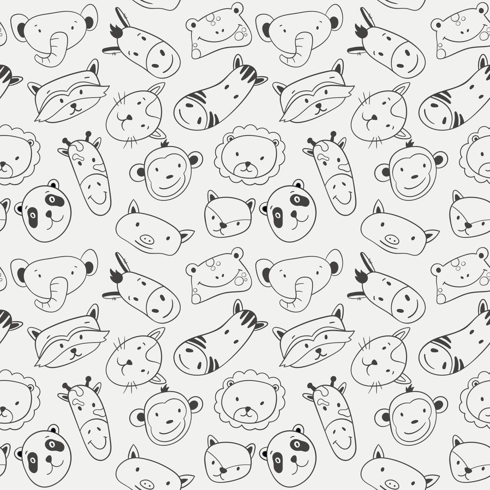 Vector illustration of animal faces seamless pattern. Cartoon doodle stickers icons. Background decoration.
