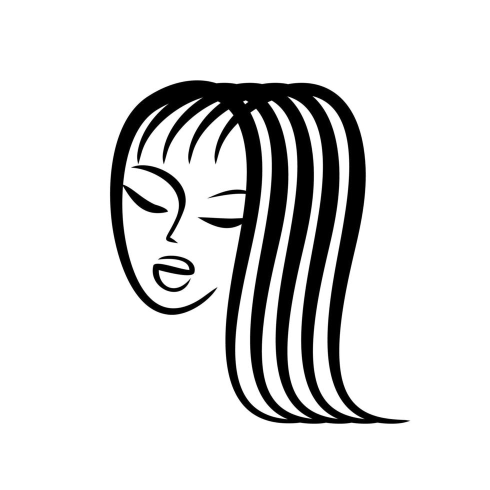Hair logo. Hairstyle barbershop icon. The face of a beautiful lady. Curls haircut woman. vector