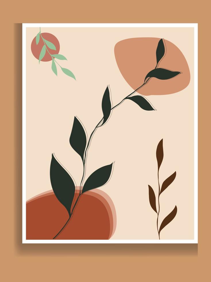 Botanical wall art vector. Hand draw template leaves and line art background for paper, Foliage line art drawing with abstract shape. Abstract Plant Art design for print, cover, wallpaper, Minimal vector