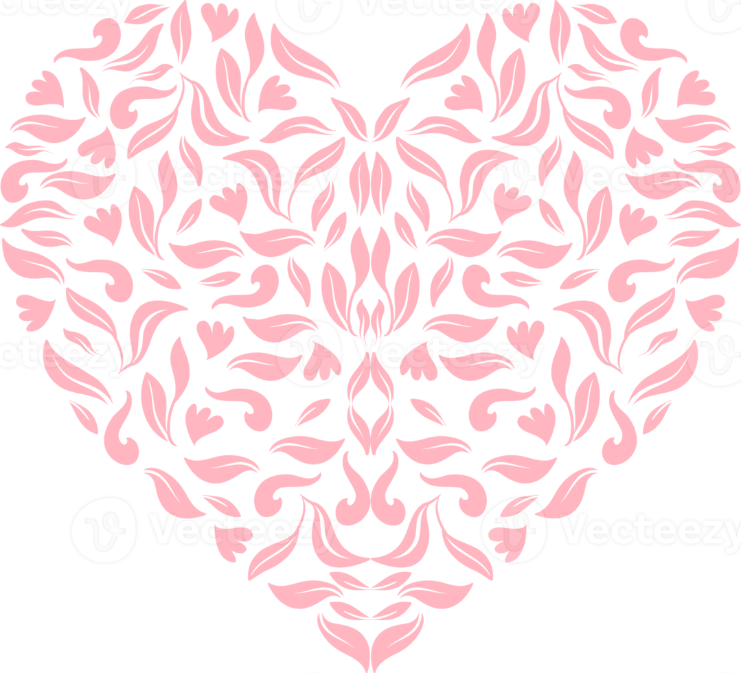 Ornamental Heart Shape for Wedding Invitation or Valentines Day or for Decoration, Ornate or Graphic Design Element. Format PNG