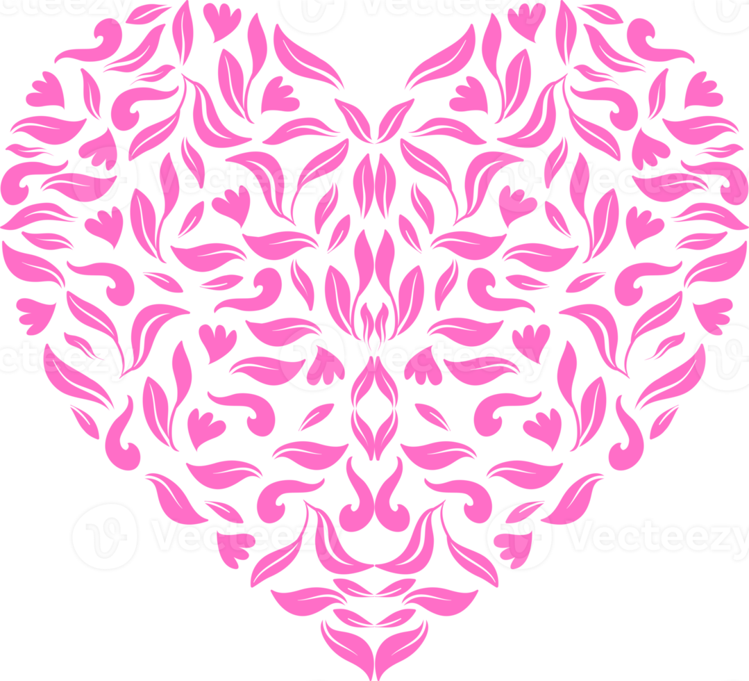 Ornamental Heart Shape for Wedding Invitation or Valentines Day or for Decoration, Ornate or Graphic Design Element. Format PNG