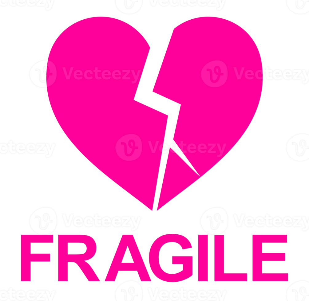 zerbrechliche gebrochene herzförmige illustration. Verpackung Symbol Symbol für Valentinstag Geschenk. Verpackungsetikett für Valentinstagsgeschenk. PNG-Format png