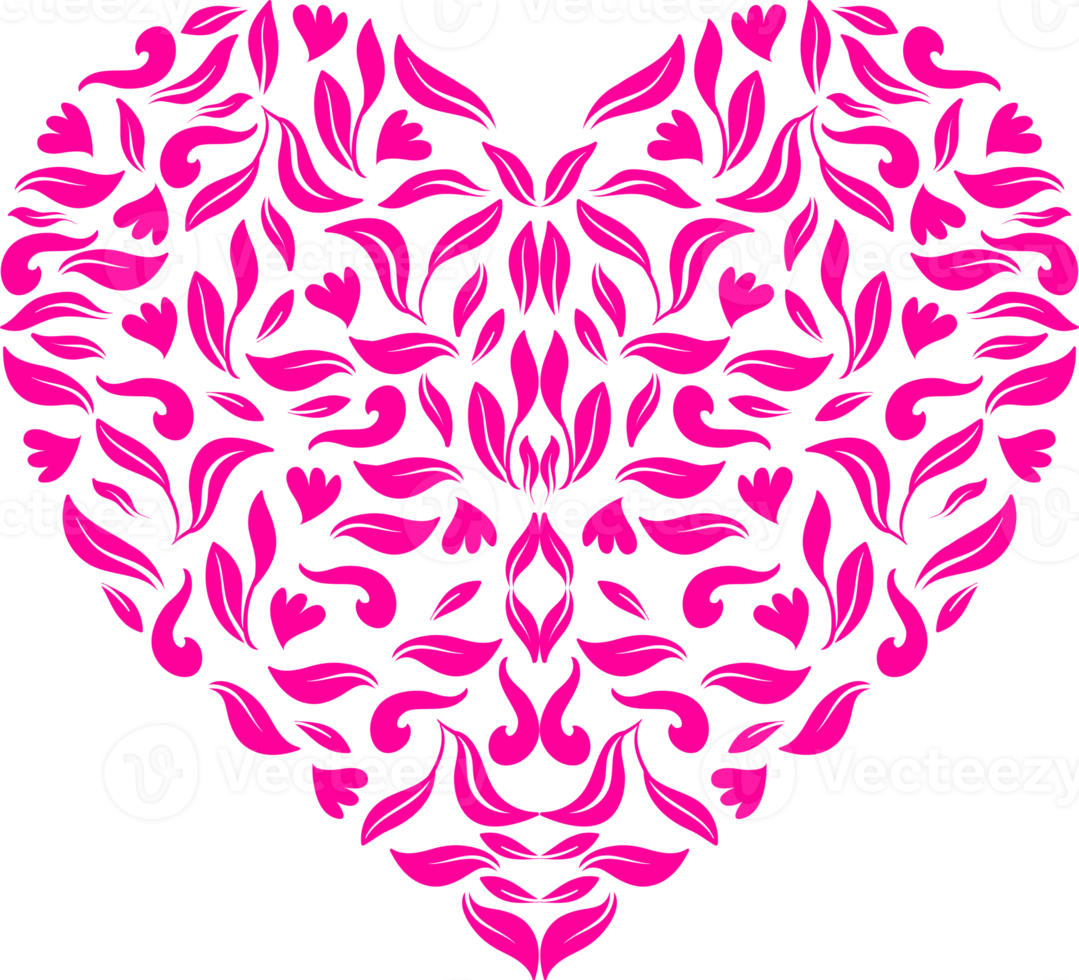 Ornamental Heart Shape for Wedding Invitation or Valentines Day or for Decoration, Ornate or Graphic Design Element. Format PNG