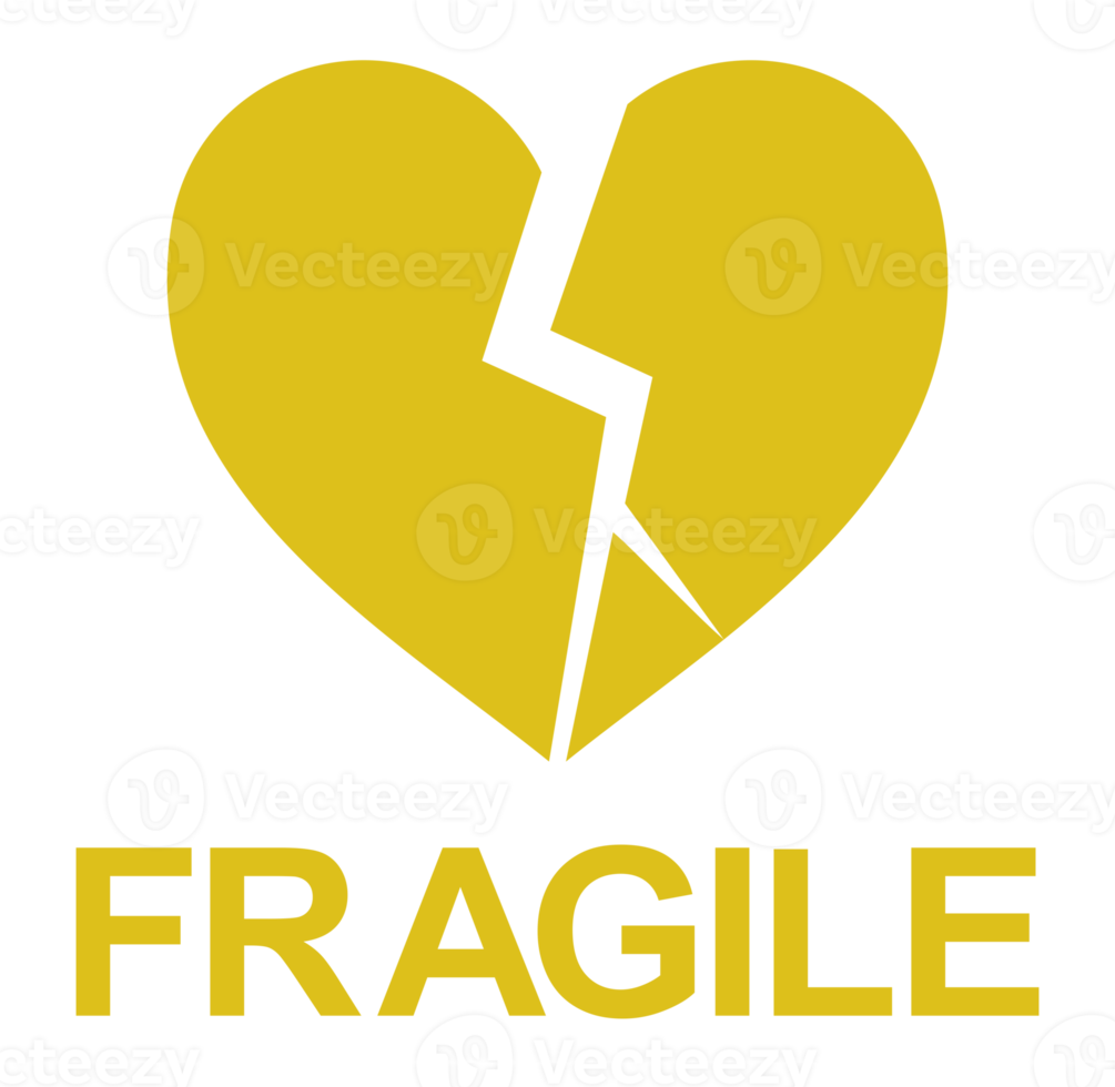 Fragile Broken Heart-shaped Illustration. Packing Icon Symbol for Valentine Day Gift. Packing Label for Valentine Day Gift. Format PNG