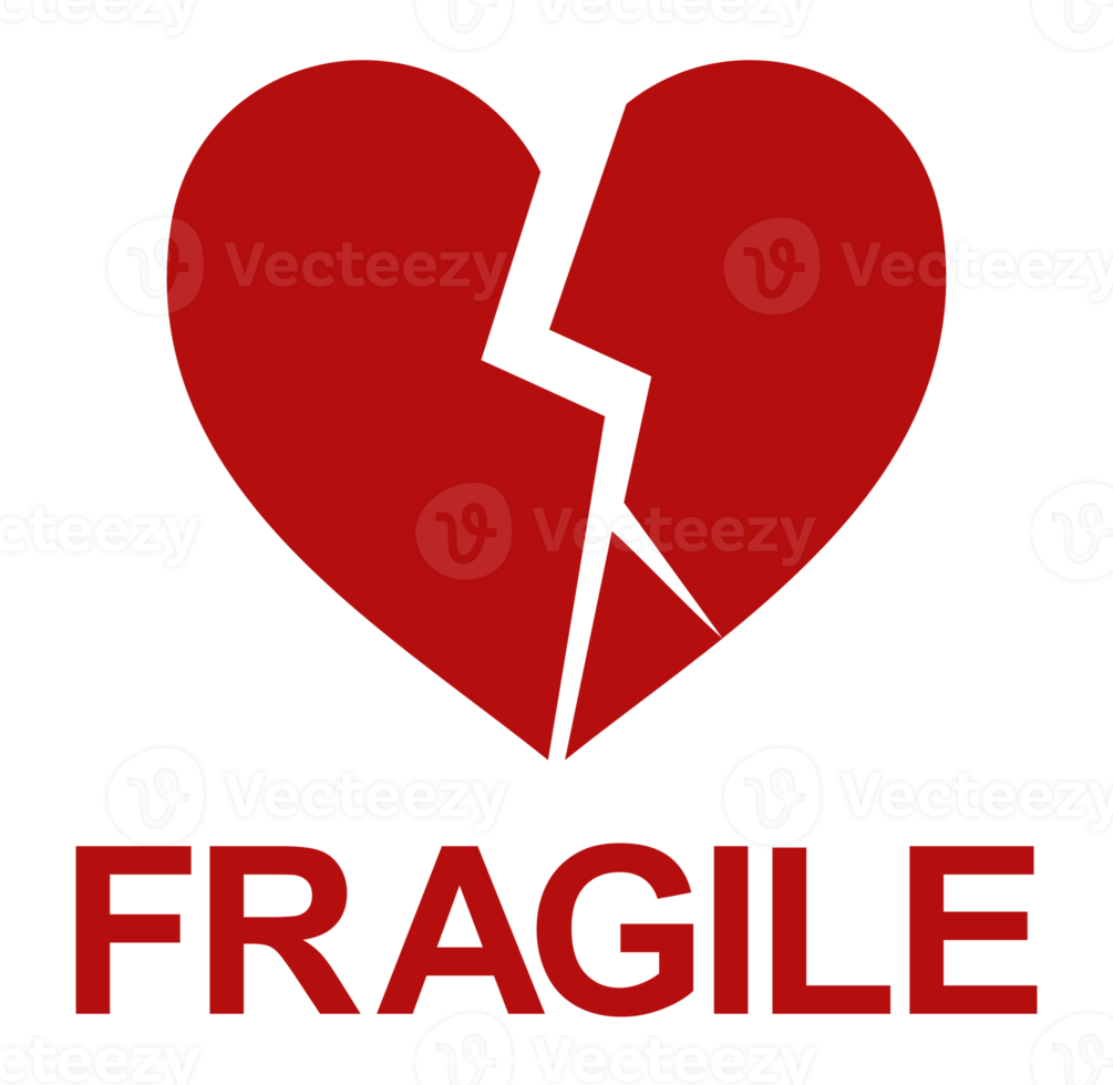 Fragile Broken Heart-shaped Illustration. Packing Icon Symbol for Valentine Day Gift. Packing Label for Valentine Day Gift. Format PNG