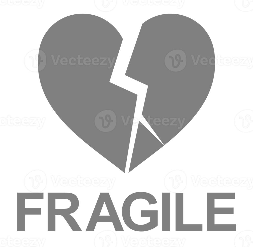 Fragile Broken Heart-shaped Illustration. Packing Icon Symbol for Valentine Day Gift. Packing Label for Valentine Day Gift. Format PNG