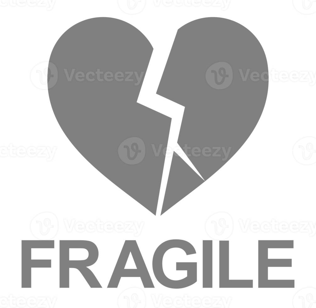 zerbrechliche gebrochene herzförmige illustration. Verpackung Symbol Symbol für Valentinstag Geschenk. Verpackungsetikett für Valentinstagsgeschenk. PNG-Format png