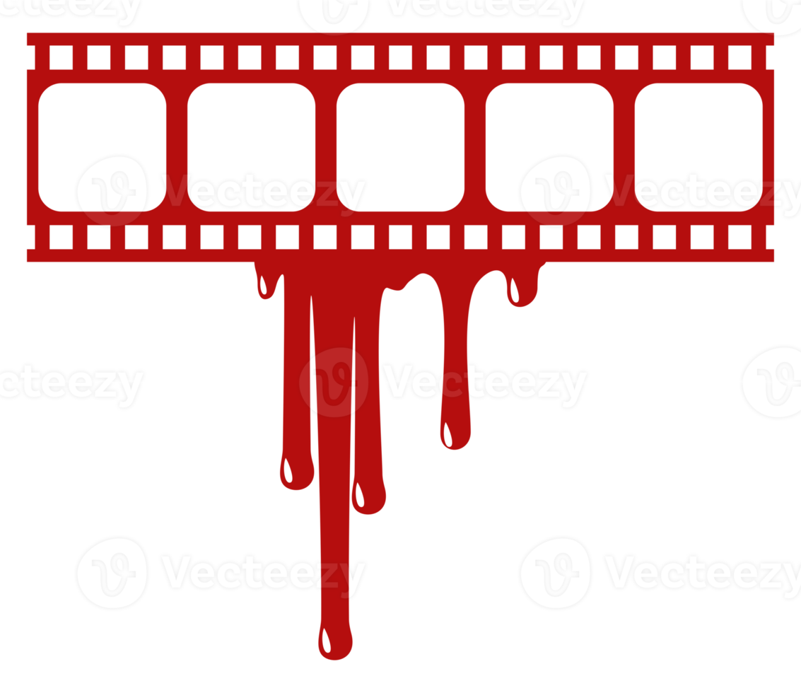 silueta del cartel de la película de rayas sangrientas para el símbolo del icono de la película con horror de género, thriller, gore, sádico, salpicado, slasher, misterio, miedo. formato png