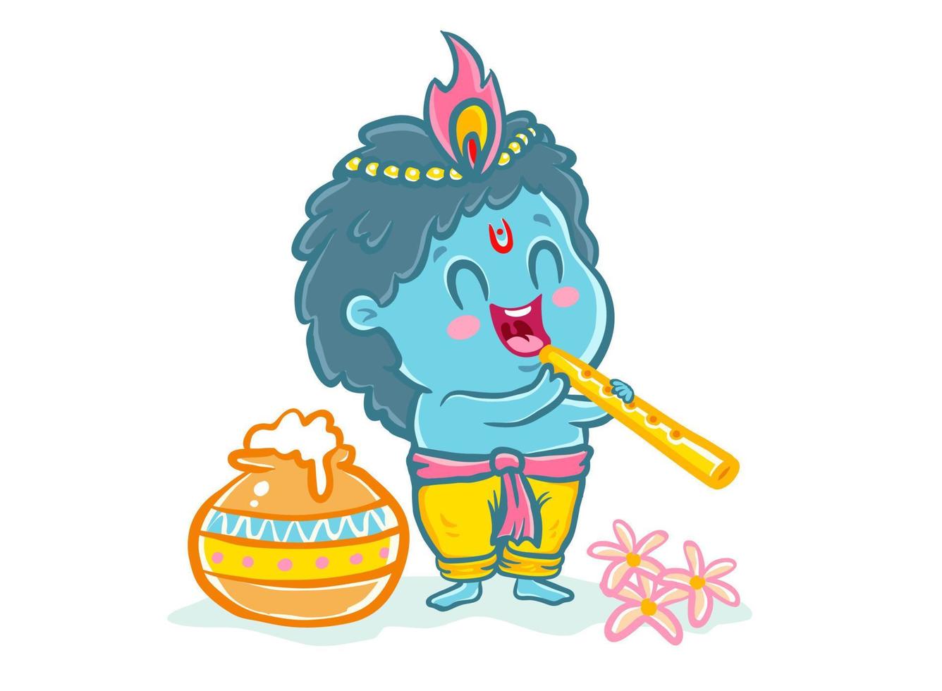 Little Krishna in kawaii style. vector