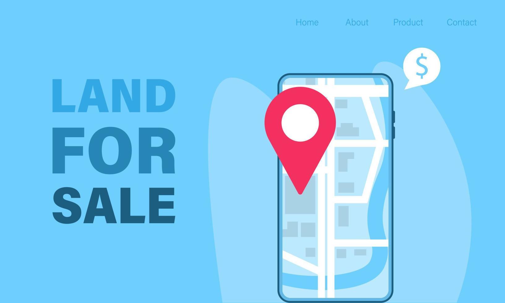 Land for sale monocolor banner. Point on the map vector
