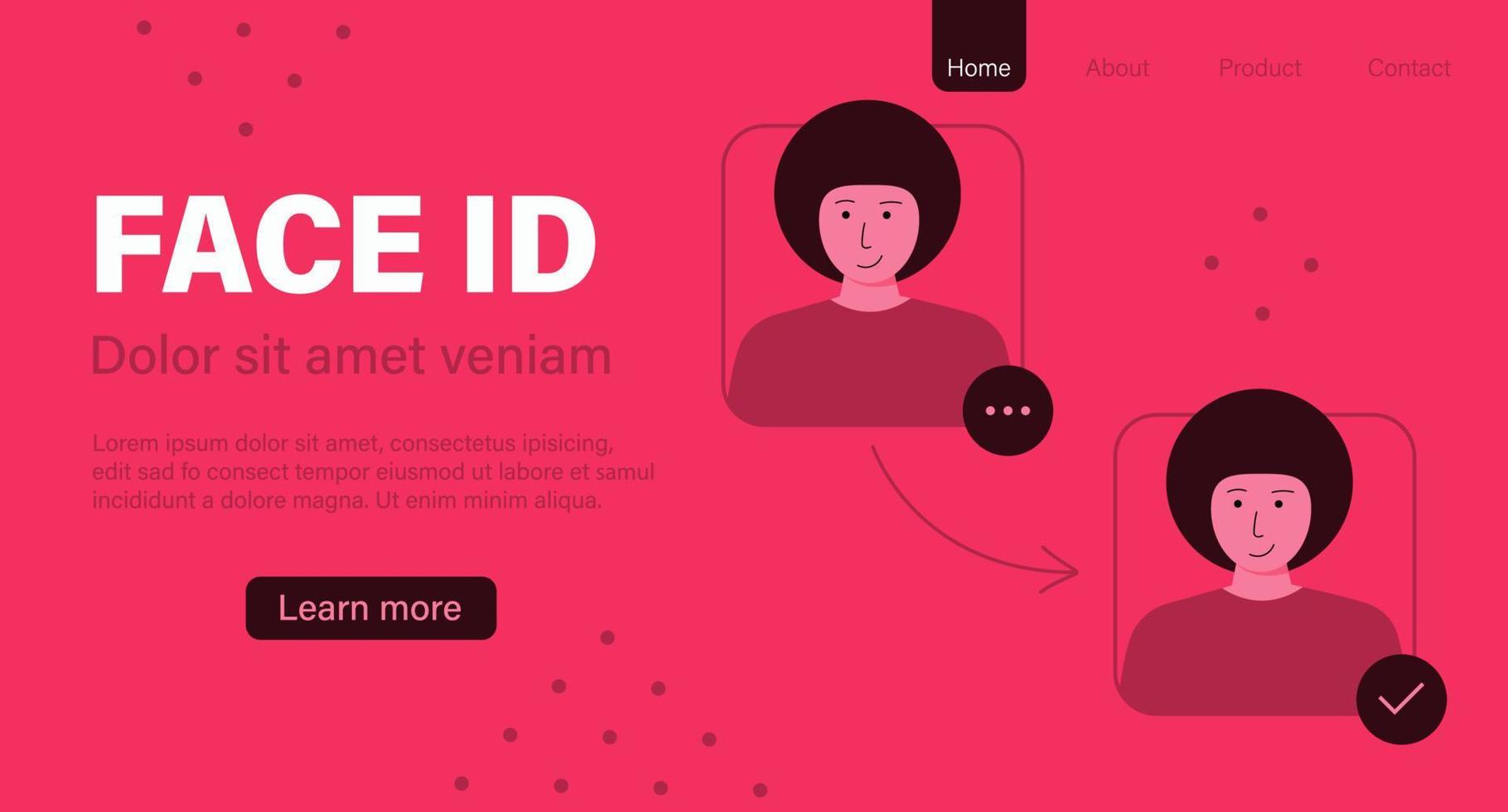 Face identification landing page template. Red monocolor vector