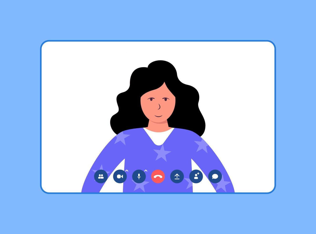 Girl using laptop for video call. Video conferencing and meetings vector