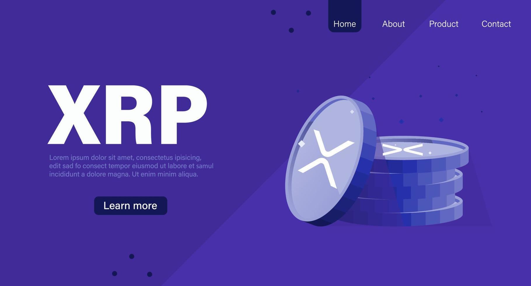 XRP cryptocurrency banner on purple background. Virtual cryptocurrency concept vector