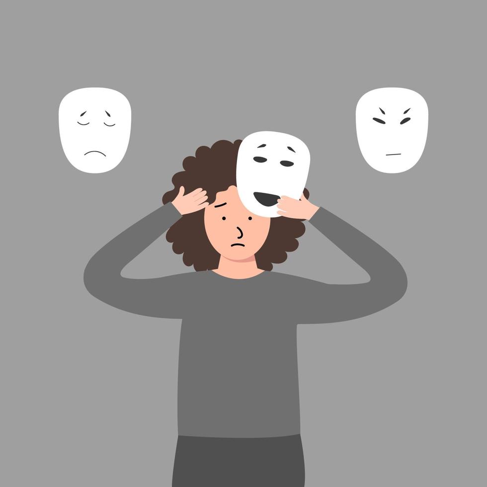 Female character Depression, stress. There is complete confusion in the head vector