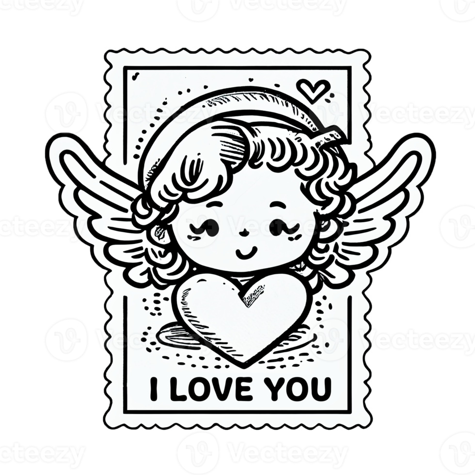 grappig Cupido of weinig engelen port postzegel geïsoleerd Aan een transparant achtergrond. valentijnsdag dag kaart, romantisch elementen. hand getekend illustratie. png