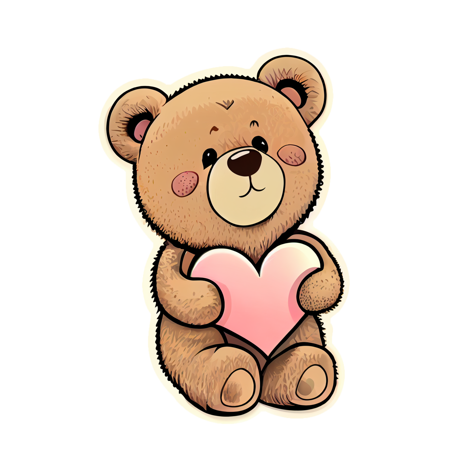 Cute Teddy bear holding heart cartoon isolated on a transparent