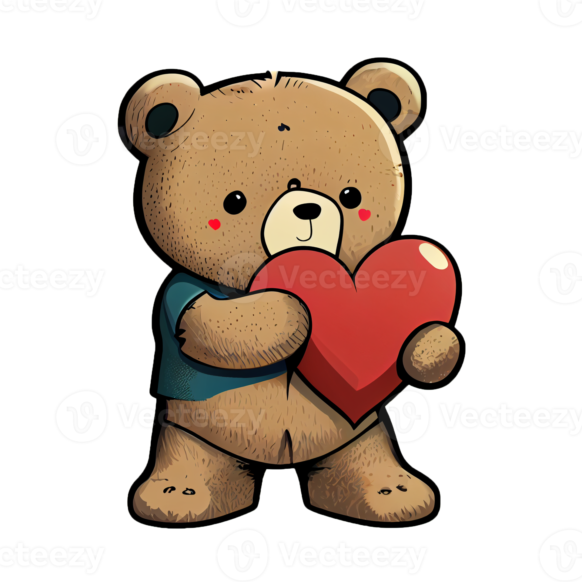 Cute Teddy bear holding heart cartoon isolated on a transparent