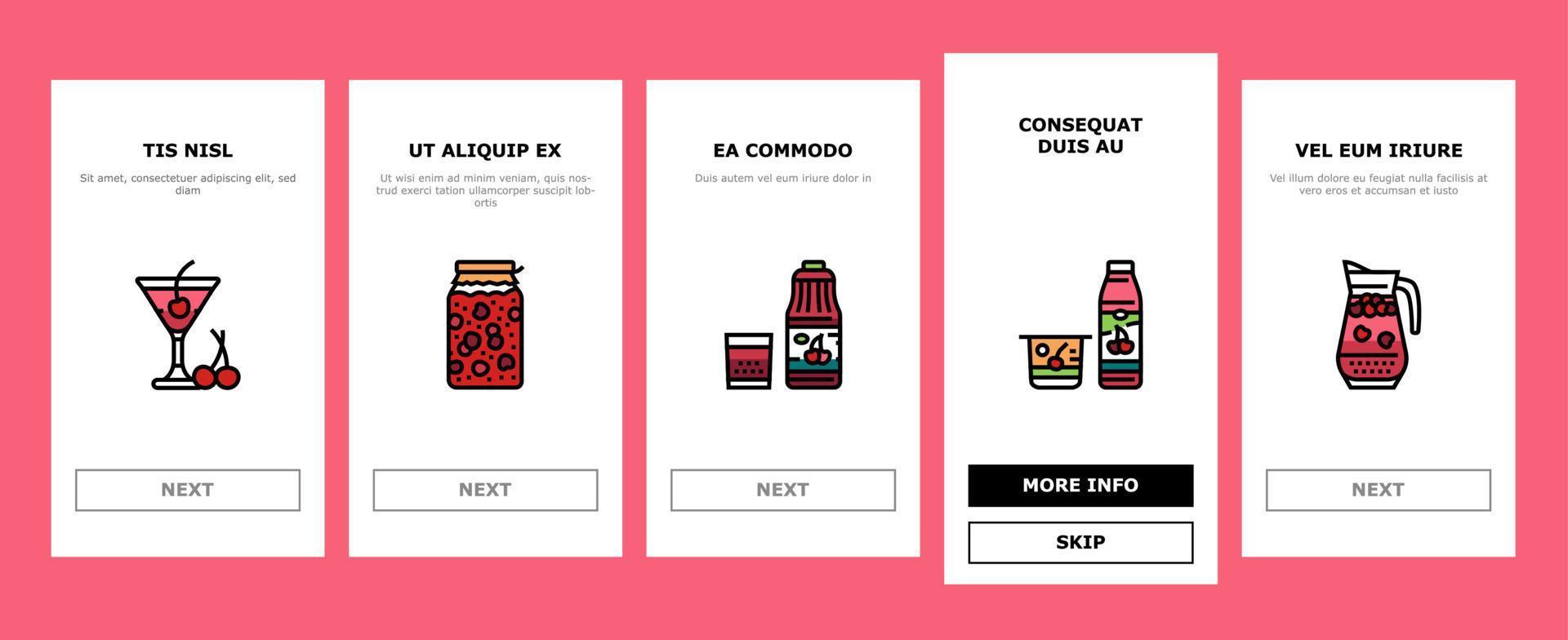 Cherry Vitamin Freshness Berry onboarding icons set vector