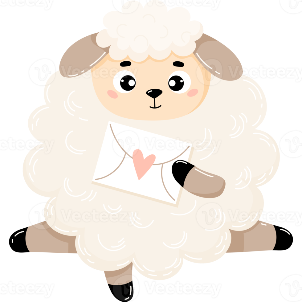 Cute sheep with love letter png