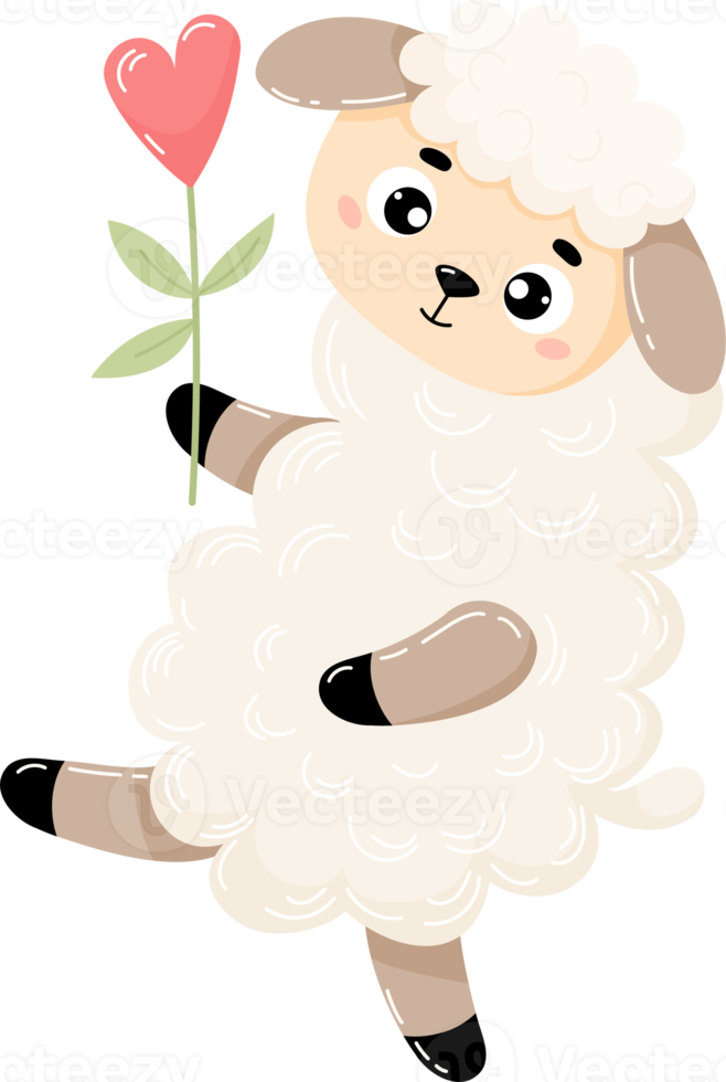 Romantic sheep with flower png