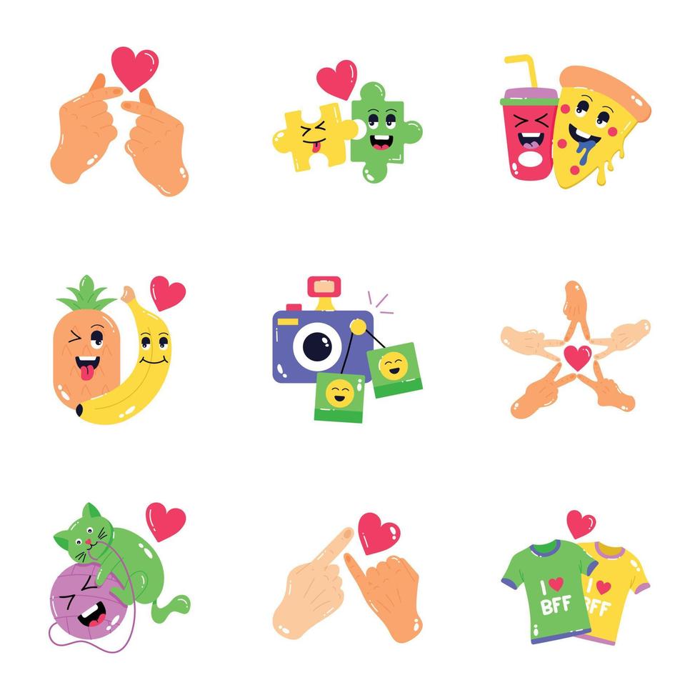 Pack of Best Friends Flat Stickers vector