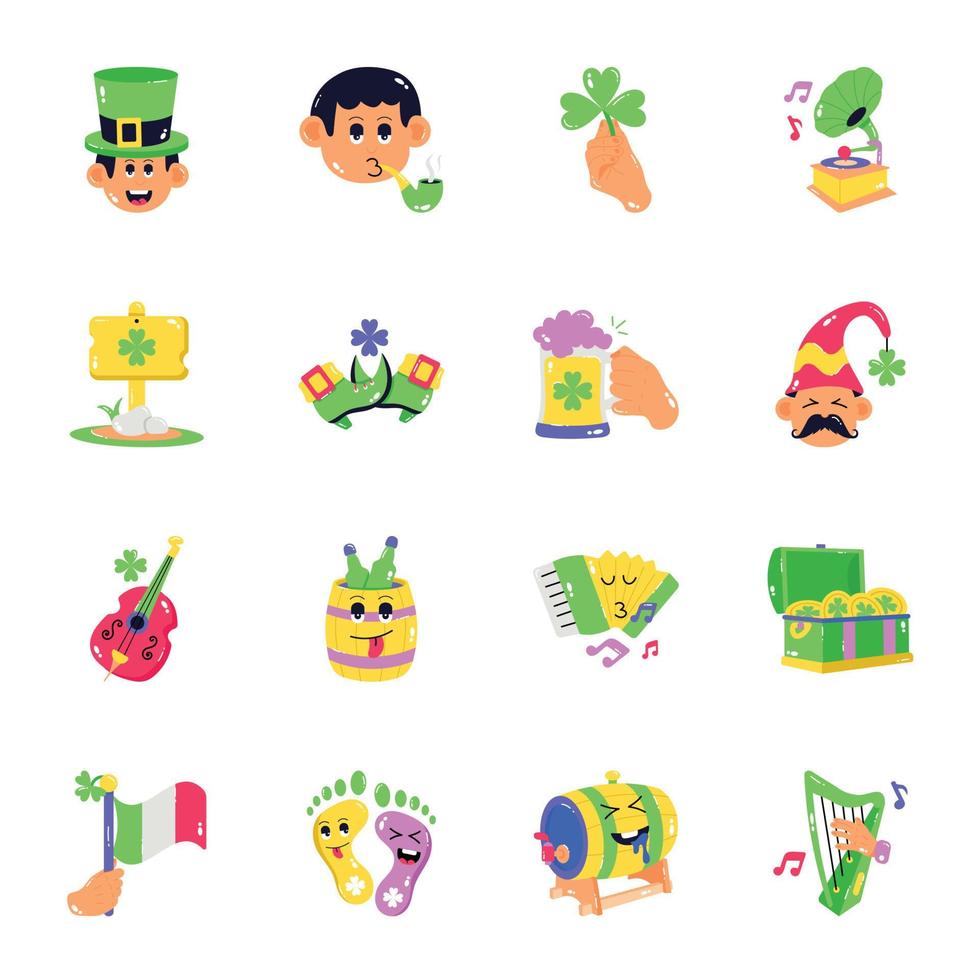 Pack of St Patrick Day Flat Stickers vector