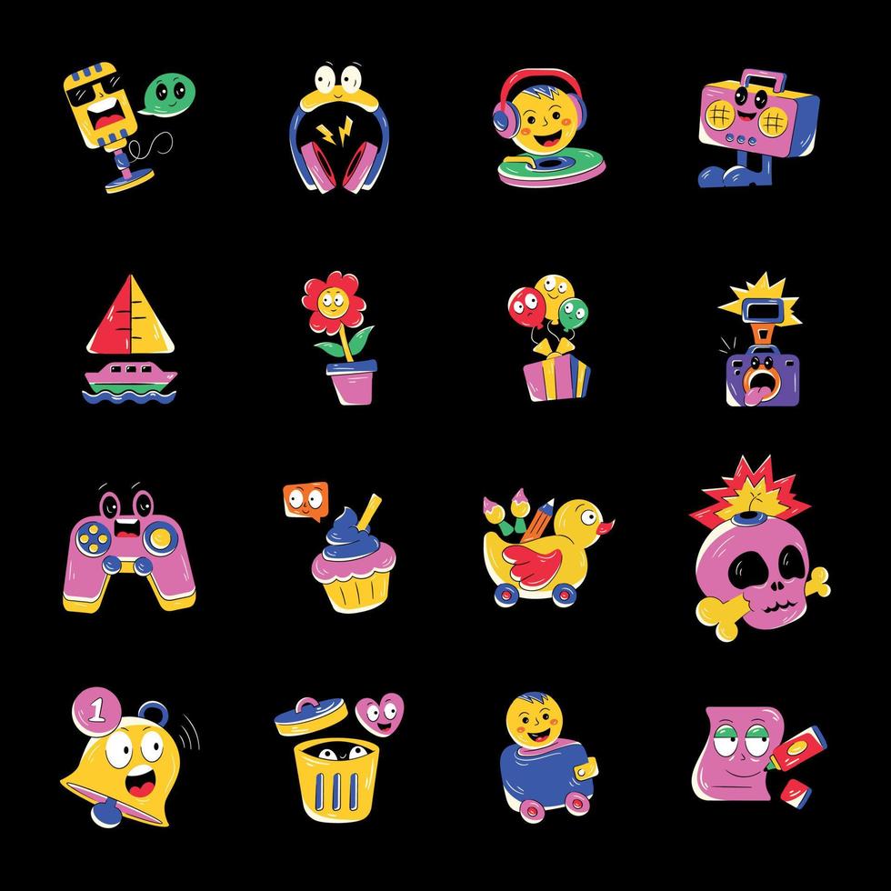 Multimedia and Fun Stickers in Flat Style vector