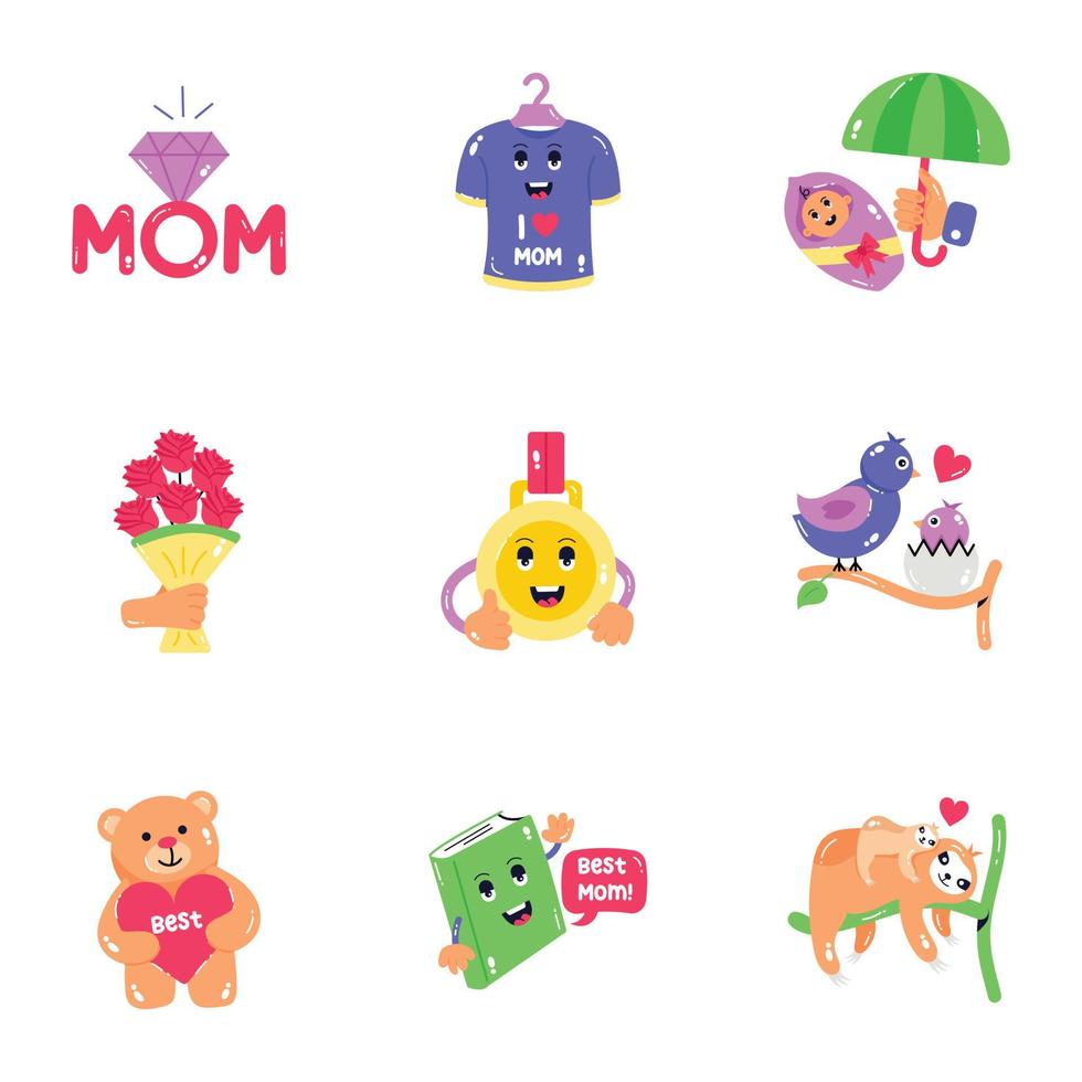 Pack of Mothes Love Flat Stickers vector