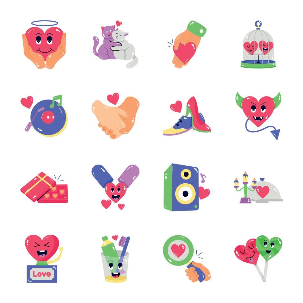 Collection of Valentine Flat Stickers vector