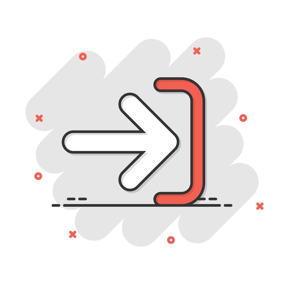 Login icon in comic style. Arrow access cartoon vector illustration on white isolated background. Door entry splash effect business concept.
