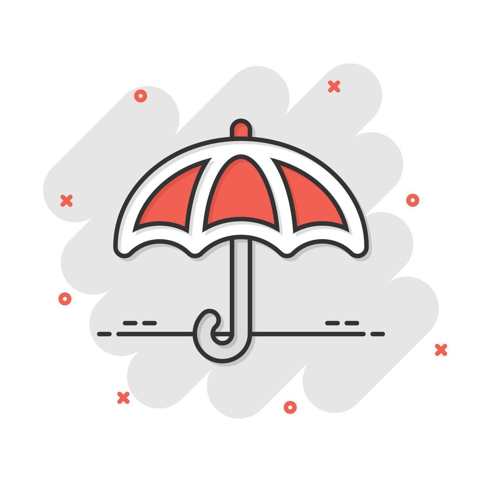 Umbrella icon in comic style. Parasol cartoon vector illustration on white isolated background. Canopy splash effect business concept.