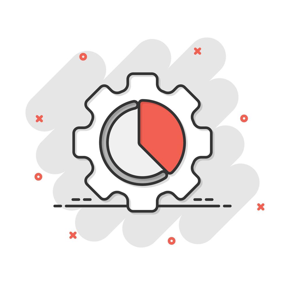 Workflow chart icon in comic style. Gear with diagram cartoon vector illustration on white isolated background. Process organization splash effect business concept.